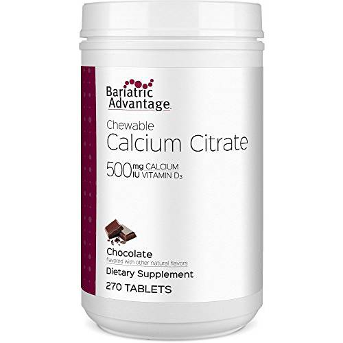 Bariatric Advantage Calcium Citrate Chewable 500mg with Vitamin D3 for Bariatric Surgery Patients Including Gastric Bypass and Sleeve Gastrectomy, Low Sugar - Chocolate Flavor, 270 Count