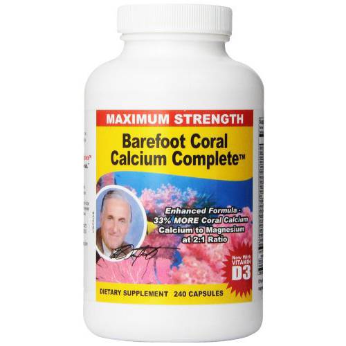 Barefoot Coral Calcium Complete 1500mg, 240 Capsules- Coral Calcium Supplement Developed by Bob Barefoot- Supports Overall Health & PH Levels- Contains Calcium, Magnesium, & Vitamins