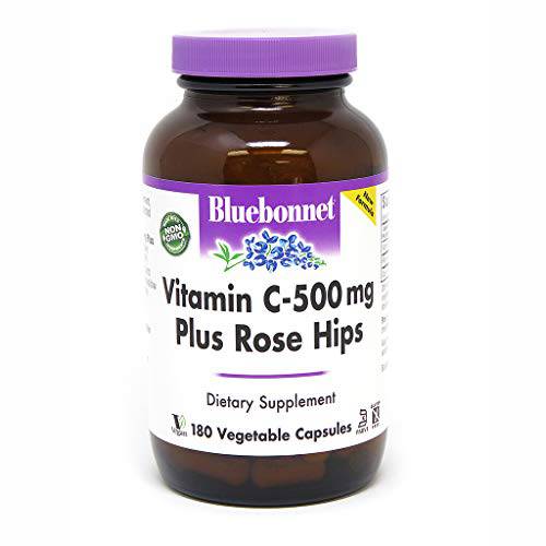 BlueBonnet Vitamin C 500 mg Plus Rosehips Vegetable Capsules, 180 Count