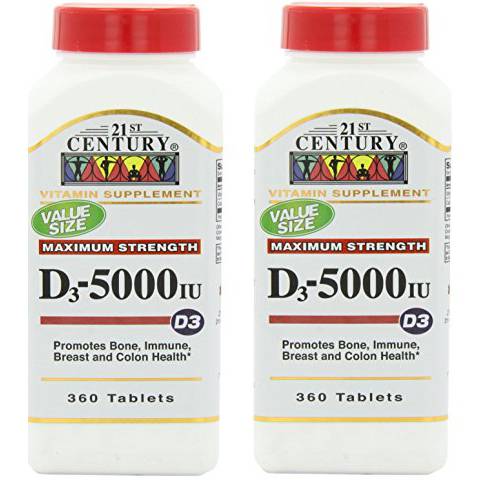 21st Century D 5000 IU Tablets, 360 Count (Pack of 2)