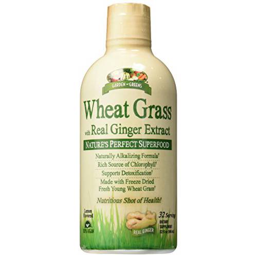 Garden Greens Wheat Grass Liquid with Real Ginger Extract, Nature’s Perfect Superfood, 32 servings