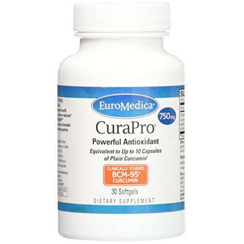 EuroMedica CuraPro - 750mg, 30 Softgels - High Potency Turmeric Curcumin Supplement - Clinically-Studied Liver, Brain, Heart & Immune Support - 30 Servings