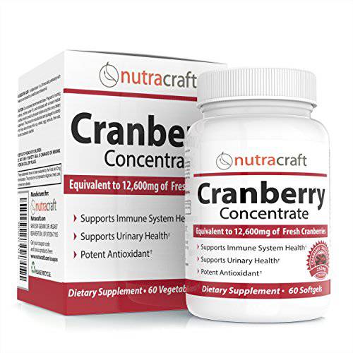 1 Cranberry Extract Supplement for Bladder & Urinary Tract Support - 12,600 mg of Fresh Cranberries, Vitamin C & E and Polyphenols per Capsule - 60 Softgels