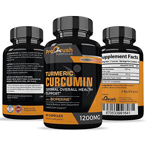Turmeric Curcumin Supplement Maximum Strength - For Joint Pain Relief & Inflammation. Enhanced with Black Pepper for Better Absorption. All Natural, Non-GMO, Gluten Free Antioxidant Pills.