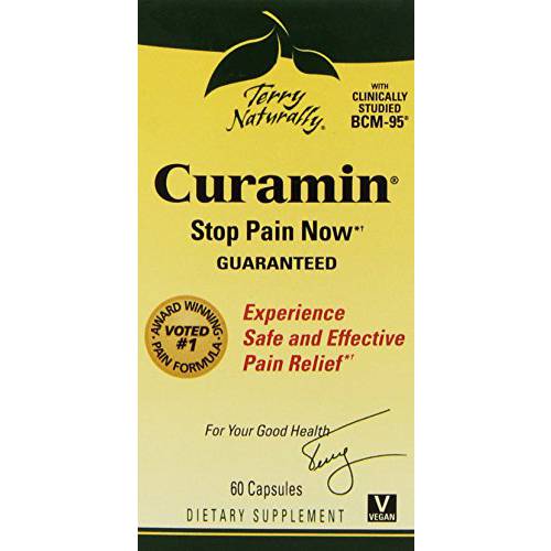 Terry Naturally Curamin - 60 Vegan Capsules - Non-Addictive Pain Relief Supplement with Curcumin from Turmeric, Boswellia & DLPA - Non-GMO, Gluten-Free - 20 Servings