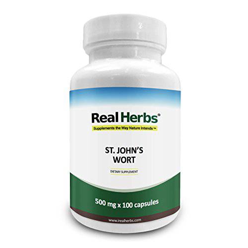 Real Herbs St Johns Wort Standardized to 0.3% Hypericin 500mg - Herb Supplement for Positive Thoughts - Vegan Capsules an Alternative to Pills & Tablets - 100 Vegetarian Capsules - Gluten Free