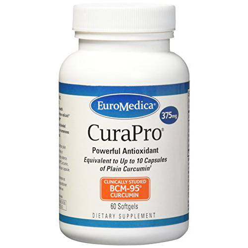 EuroMedica CuraPro - 375mg, 60 Softgels - High Potency Turmeric Curcumin Supplement - Clinically-Studied Liver, Brain, Heart & Immune Support - 60 Servings