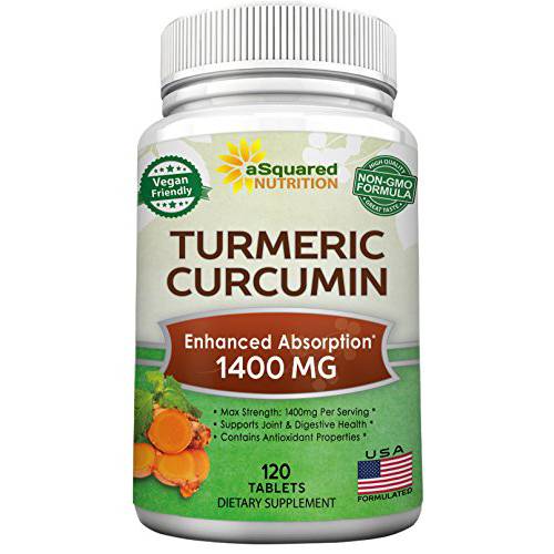 Turmeric Curcumin 1400mg Supplement - 120 Tablets - 100% Natural Tumeric Root Powder & Black Pepper Extract Formula, Pure Joint Pain Support Veggie Pills, Anti-Inflammatory Antioxidant