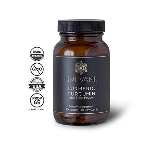 Truvani Organic Turmeric Curcumin Tablets - Joint Support Supplement Enhanced with Black Pepper - Anti-Inflammatory, Joint Support & Stress Relief Supplement (30 Servings, 1,350 mg Each)