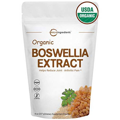 Organic Boswellia Serrata Extract Powder, 8 Ounce, Pure Boswellia Supplement with 65% Boswellic Acid, Supports Joints, Knees and Bones Health, Non-GMO, Pet Friendly, India Origin