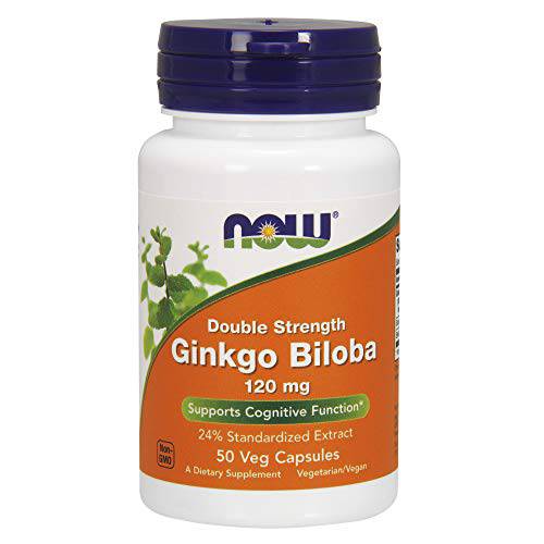 NOW Supplements, Ginkgo Biloba 120 mg, Double Strength, Non-GMO Project Verified, 50 Veg Capsules