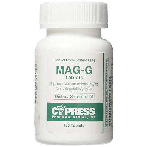 Mag-G Tablets Magnesium Gluconate Dietary Supplement 100 Tablets Per Bottle