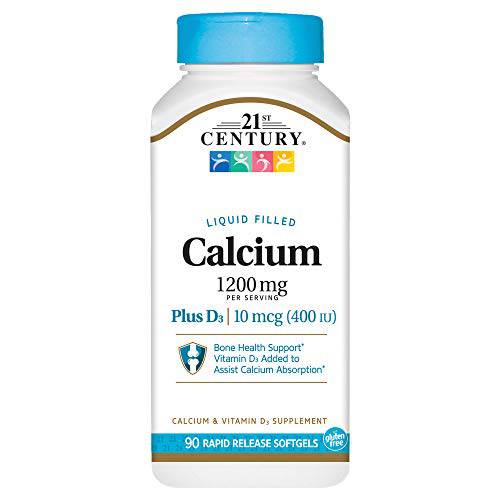 21st Century Calcium Plus D3 Liquid Filled Softgel, 1200 mg, 90 Count