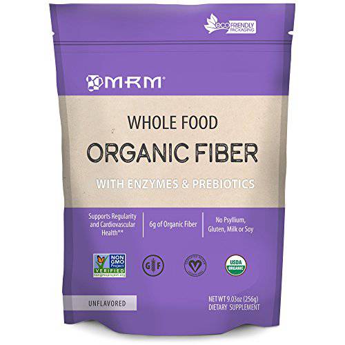 MRM Nutrition Whole Food Organic Fiber | with Enzymes + Prebiotics | Insoluble + Soluble fibers | Digestive Health + Regularity | 6g Fiber per Serving | 32 Servings