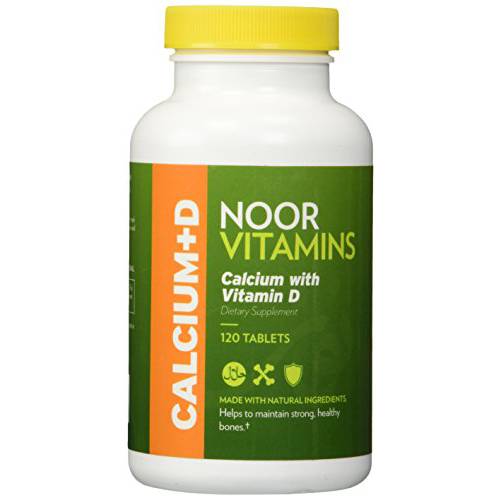 Noor Vitamins Calcium plus Vitamin D2 Bone & Immune Support With 600 mg Calcium Carbonate & 800 IU (20 mcg) D2 per tablet to aid in absorption of Calcium into bones, Non-GMO, Vegan & Halal (120 Tablets)