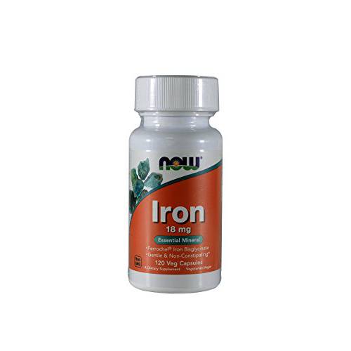 NOW Supplements, Iron 18 mg, Non-Constipating*, Essential Mineral, 120 Veg Capsules