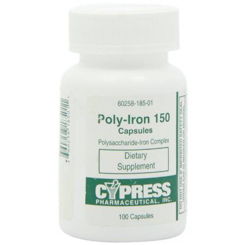 Dietary Supplement - Poly Iron Capsules 150 mg (100 caps per bottle) by Cypress Pharmaceutical 185-01 (1 Bottle of 100 Caps)