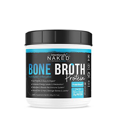 Intentionally Bare Bone Broth Protein Powder – 20 Grams Protein - Collagen Types 1, 2 & 3 - Grass-Fed, Pasture Raised Cows - Dairy Free – Unflavored - 20 Servings