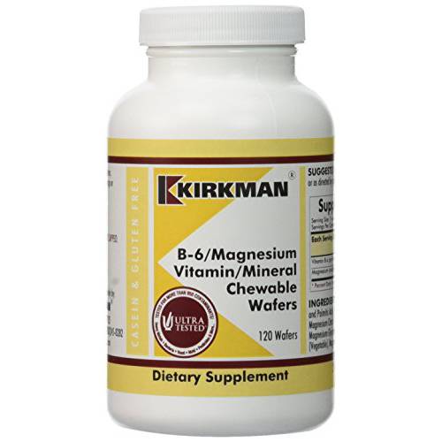 Kirkman - Vitamin B6 with Magnesium - 120 tablets - Potent Vitamin B6 & Magnesium Supplementation - Chewable Wafer - Hypoallergenic