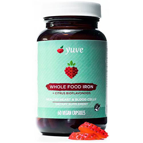 Yuve Whole Food Chelated Iron 18 mg Supplement - Formulated for Maximum Absorbption - Supports Healthy Heart & Blood Cells - Boosts Energy & Cognitive Functions - Vegan, Non-GMO, Gluten-Free - 60 Caps