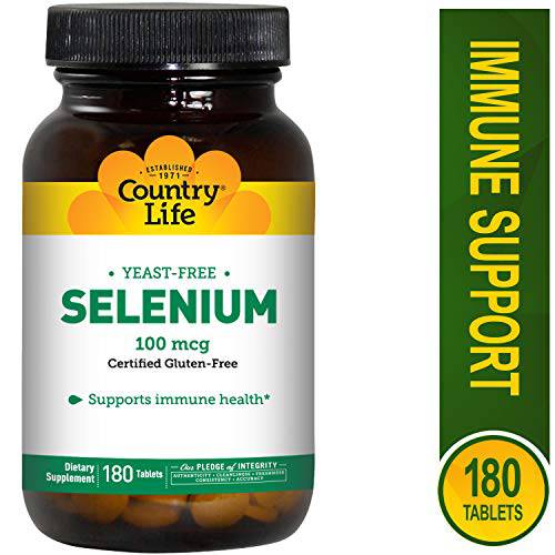 Country Life Selenium 100 mcg Yeast Free, 180-Count