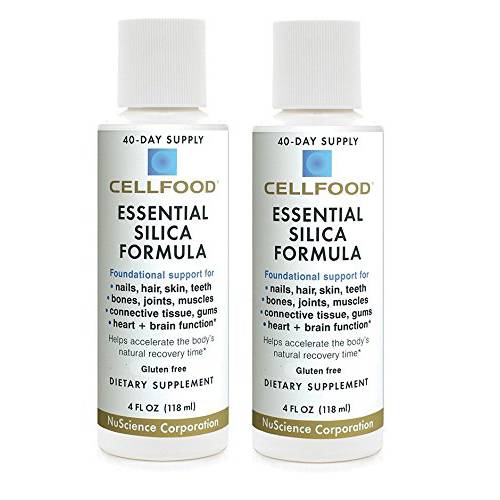 Cellfood Essential Silica Anti-Aging Formula, 4 fl oz, 2 Pack - Supports Healthy Bones, Joints, Hair, Skin, Nails, Teeth & Gums - Easy to Absorb - Gluten Free, Thiaminase Free, Non-GMO - 80-Day Supply
