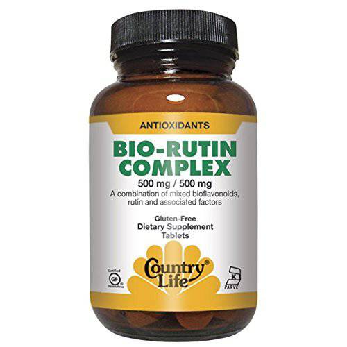 Country Life Bio-Rutin Complex 500mg Rutin & Citrus Bioflavonoid Blend - Powerful Antioxidant Protection - Support for Cardiovascular & Immune Health - Non-GMO, Gluten-Free, Vegan - 90 Tablets
