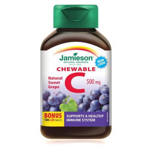 Vitamin C Chew 500mg Grape Bonus-100+20 tabs Brand: Jamieson Laboratories