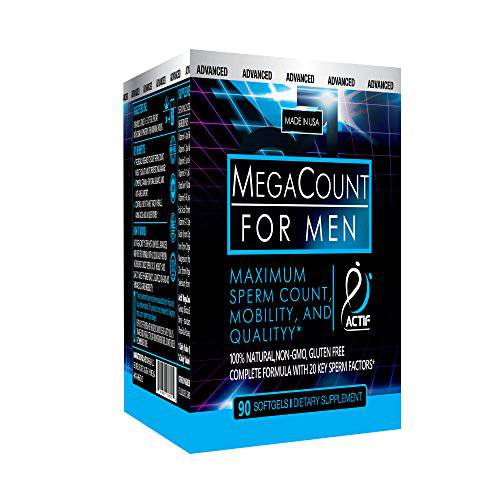 Actif MegaCount for Men - Maximum Fertility Support, Clinically Proven to Improve Sperm Count and Motility - Non-GMO, Made in USA, 90 Count