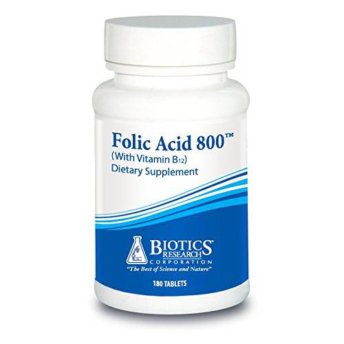 Biotics Research Folic Acid 800 Food Form of Folic Acid with B12. Methyl Support. Healthy Skin. Pregnancy Nutrition, Energy Support. 180 Tablets