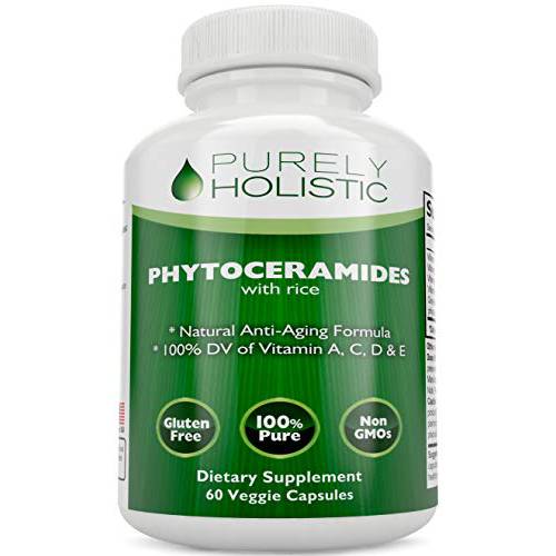 Phytoceramides Skin Therapy Supplement 60 Capsules 100% Rice Based 100% Natural Vegetarian/ Vegan Capsules 100% DV of Vitamin A,C,D & E with No Fillers or Artificial Ingredients