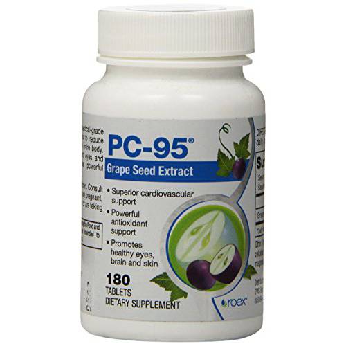 Roex Vitamins | PC-95 Grape Seed Extract | Dietary Supplements | Stress Relief | Healthy Eyes | Healthy Brain | Healthy Skin | Cardiovascular Support | 180 Count