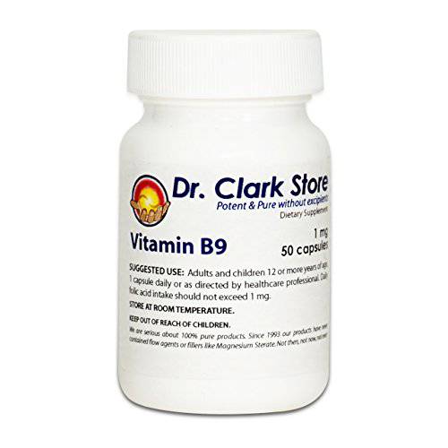 Dr. Clark Folic Acid (Vitamin B9) Supplement, 1mg, 50 Capsules
