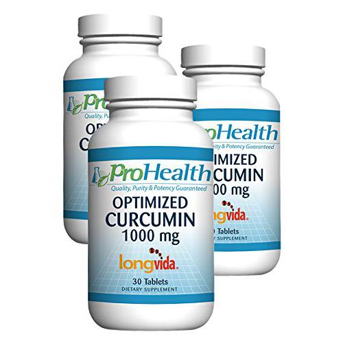 ProHealth Optimized Curcumin Longvida 3-Pack (1000 mg, 30 Tablets) (3-Bottles) 285x More Bioavailable | Joint Health | Cognition | Anti-Inflammatory | Antioxidant Supplement