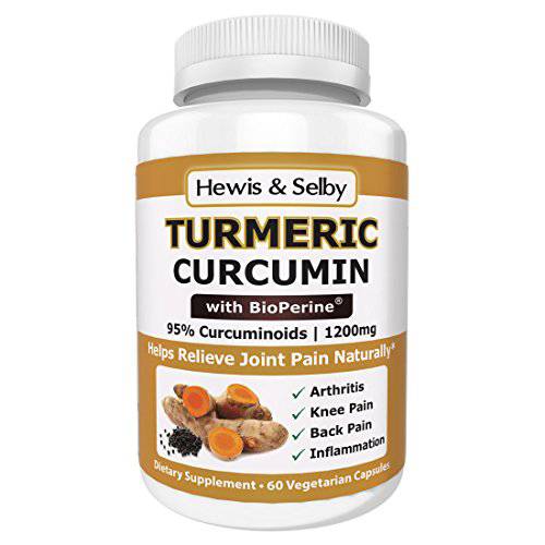 Hewis & Selby Turmeric Curcumin 1600mg Capsules - 95% Standardized Curcuminoids & Black Pepper - 60 Veggie Caps - Natural Joint Pain Relief & Anti-Inflammatory - Made in USA