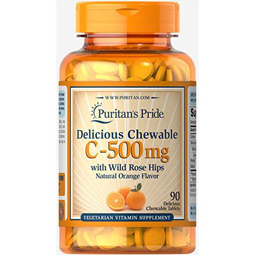 Puritans Pride Chewable Vitamin C-500 Mg with Rose Hips Chewables, 90 Count
