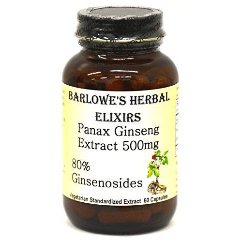 Panax Ginseng Extract - 80% Ginsenosides - 60 500mg VegiCaps - Stearate Free, Bottled in Glass