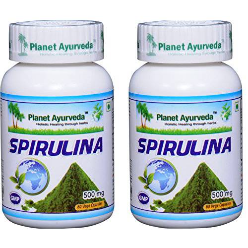 Planet Ayurveda Spirulina, 500mg Veg Capsules - 2 Bottles