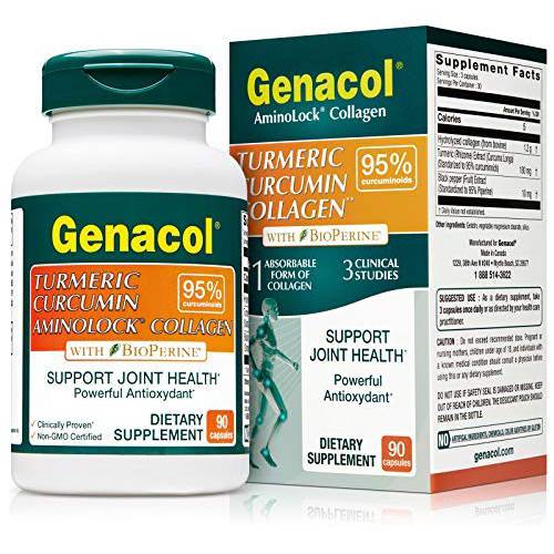 Genacol Turmeric Curcumin with Bioperine & Collagen Supplement Patented Collagen Peptides for Joint Support 90 Capsules