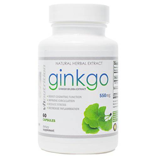 Ginkgo Biloba Supplement | Nootropic Herbal Extract to Improve Memory, Energy, and Focus | 60 Capsules | VH Nutrition