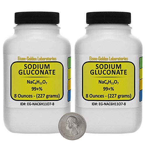 Sodium Gluconate [NaC6H11O7] 99+% USP Grade Powder 1 Lb in Two Space-Saver Bottles USA