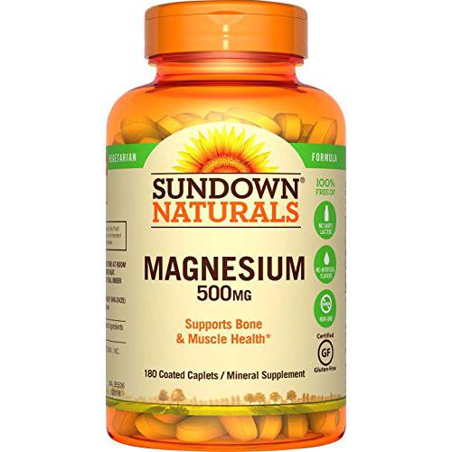 Sundown Magnesium Supplement, Non-GMO, Gluten-Free, Dairy-Free, Vegetarian, 500mg Coated Caplets, 180 Count, 6 Month Supply