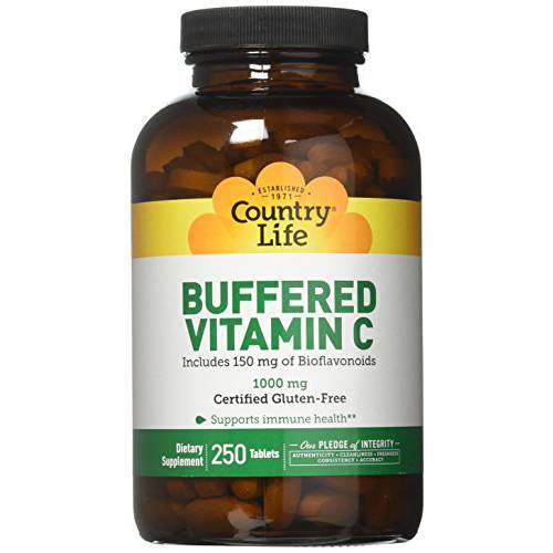 Country Life Gluten Free, Buffered Vitamin C, 1,000 mg, 250 Tablets