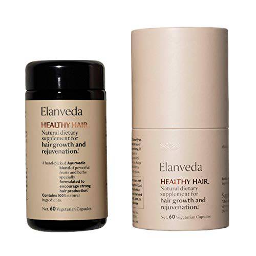 Elanveda Vegan Healthy Hair Growth Vitamins | Herbal/Ayurvedic - 1 Month Supply, 60 Capsules