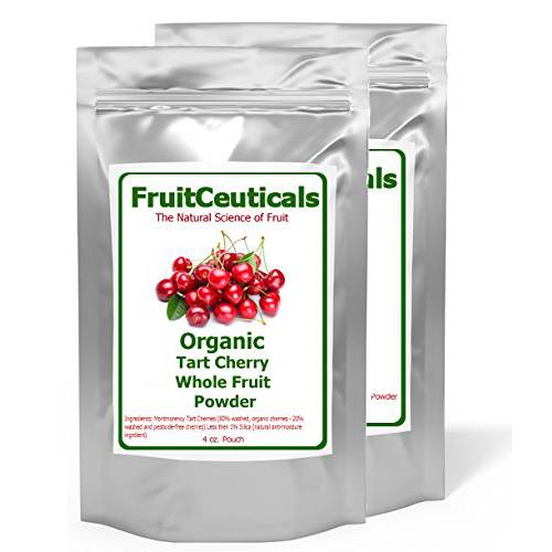 FruitCeuticals Organic Tart Cherry Whole Fruit Powder (Not an Extract) - Satisfaction Guaranteed - 2 Pouches