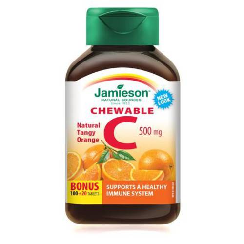Jamieson Vitamin C Chewable 500 mg - Tangy Orange, 120 tabs Bonus