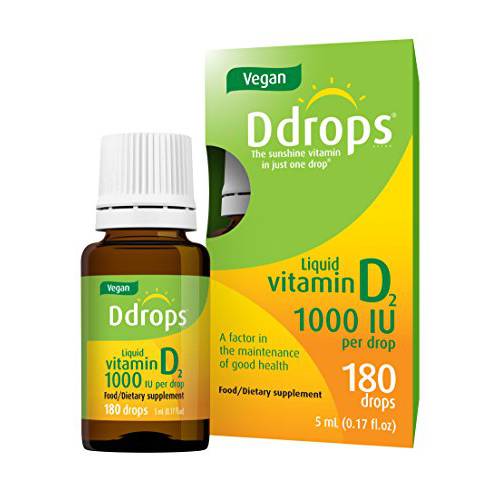 Vegan Ddrops 1000 IU 180 Drops - Daily Vitamin D Liquid - Supports Bone Health & Immune System. No Large Capsules, No Preservatives, Non-GMO, Allergy-Friendly