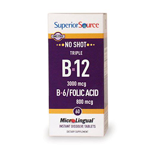 Superior Source No Shot Triple B12/B6/Folic multivitamins, 3000 mcg, 60 Count