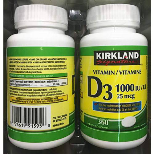 (Twin Pack) 2 x Kirkland Signature Vitamin D3 1000IU/25mcg, 360 tablets