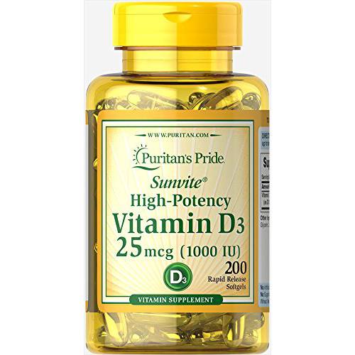 Puritan’s Pride High-Potency Vitamin D3 1000 IU, 200 Softgels